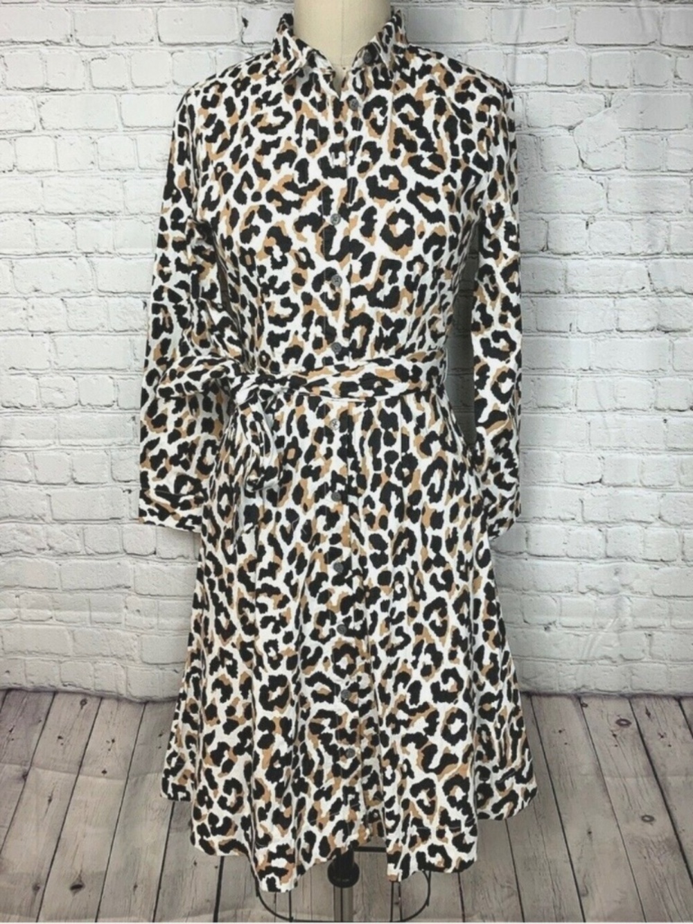 J. CREW Women's Dress SIZE 4 Animal Print Button Down A-Line With Tie